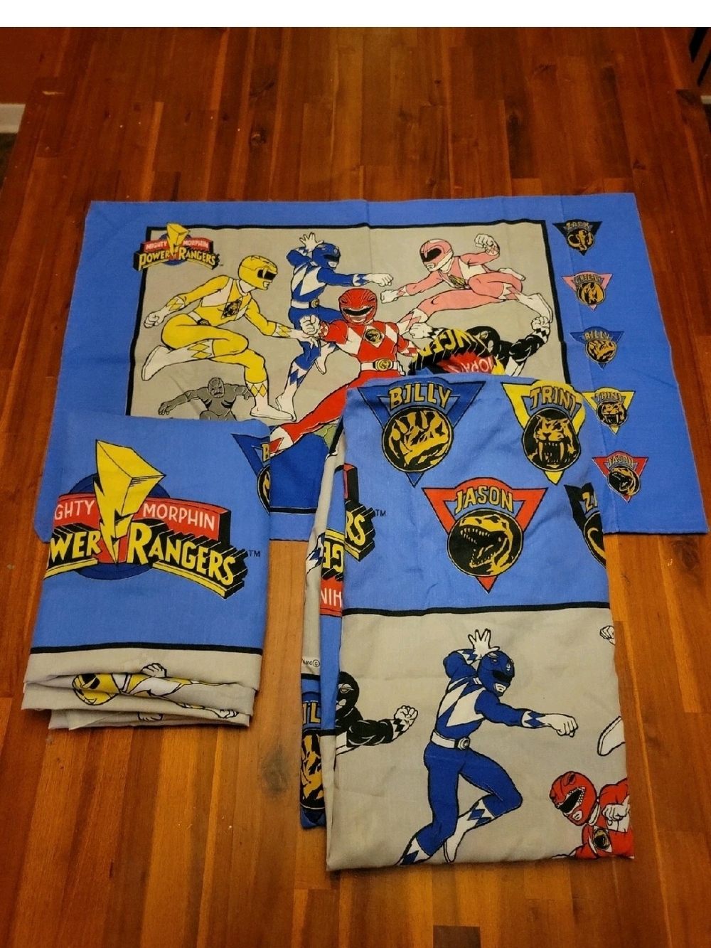 Power Rangers 1994 3pc Twin Sheet Set Fitted Flat Pillowcase Excellent Used Cond